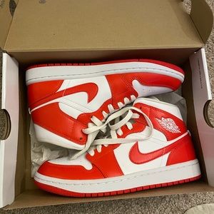 Jordan 1 Mids Red Habanero (Red and White)
